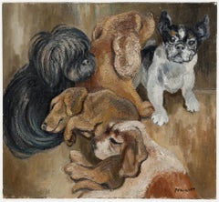 Maurice Mourlot (1906-1983) - 20. Jahrhundert Öl, Fünf Hunde