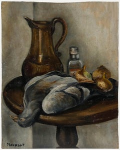 Maurice Mourlot (1906-1983) - Olio del XX secolo, Natura morta con piccione