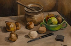 Maurice Mourlot (1906-1983) - Huile encadrée, Nature morte aux oignons et aux oeufs
