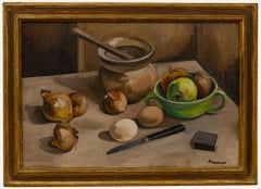 Maurice Mourlot (1906-1983) - Huile encadrée, Nature morte aux oignons et aux oeufs
