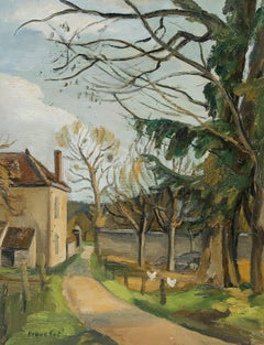 Maurice Mourlot (1906-1983) - Huile du milieu du XXe siècle, Poulets dans le jardin