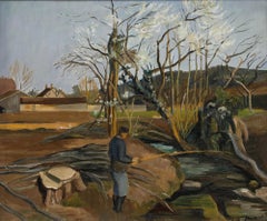 Maurice Mourlot (1906-1983) - Milieu du XXe siècle Huile, Pêcheur de truites