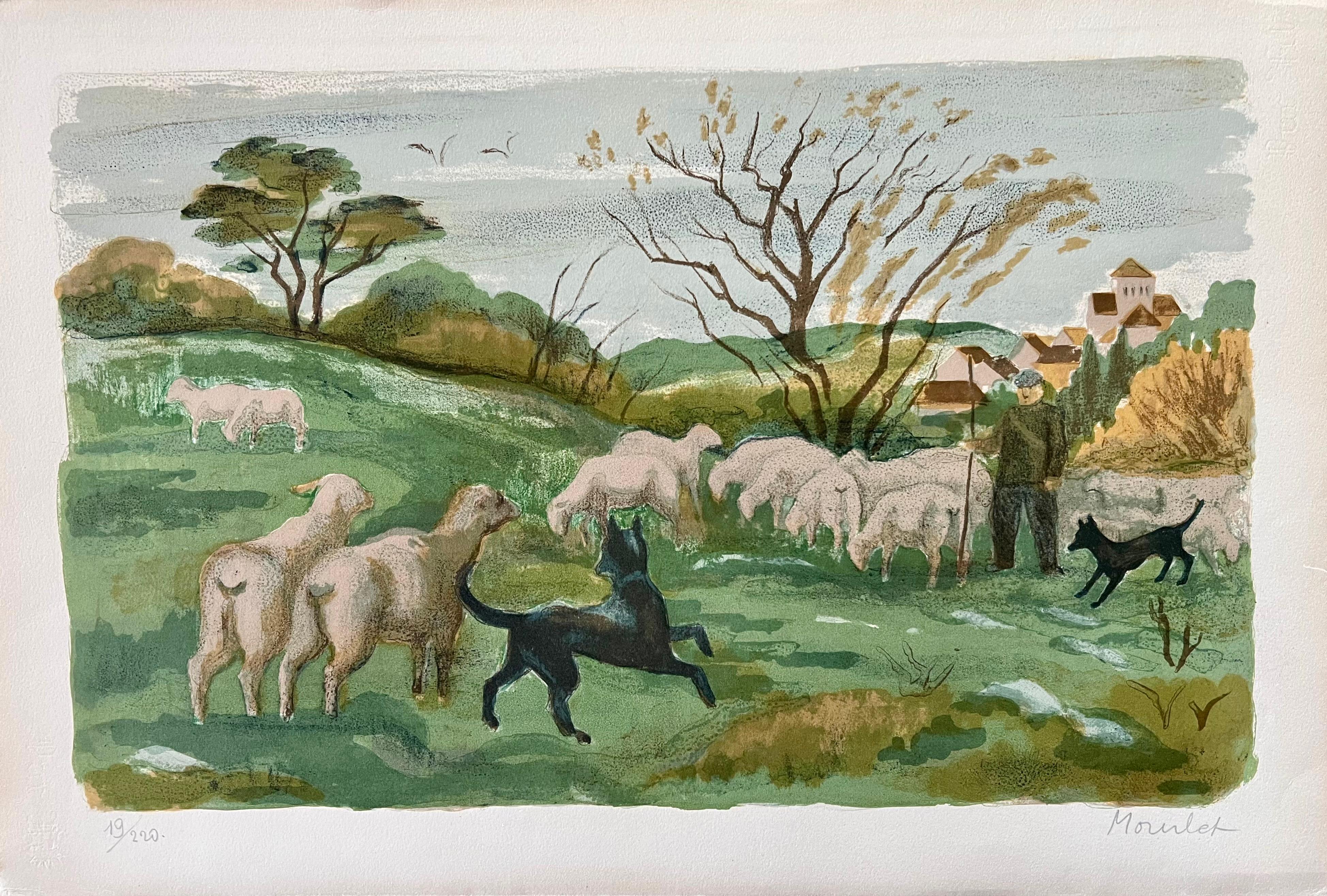 Maurice Mourlot Landscape Print - Nature Morte , farm scene
