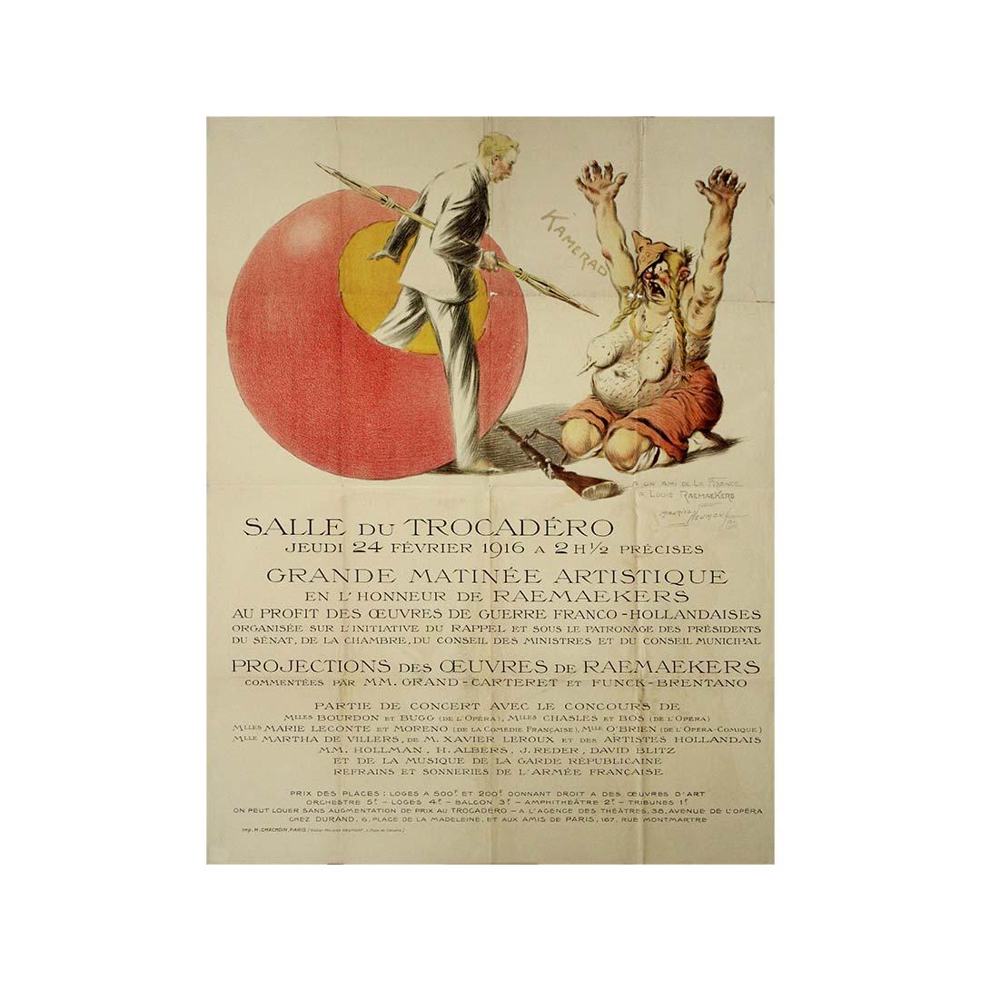 1916 poster for the Grande Matinée Artistique en l'Honneur de Raemaekers For Sale 2