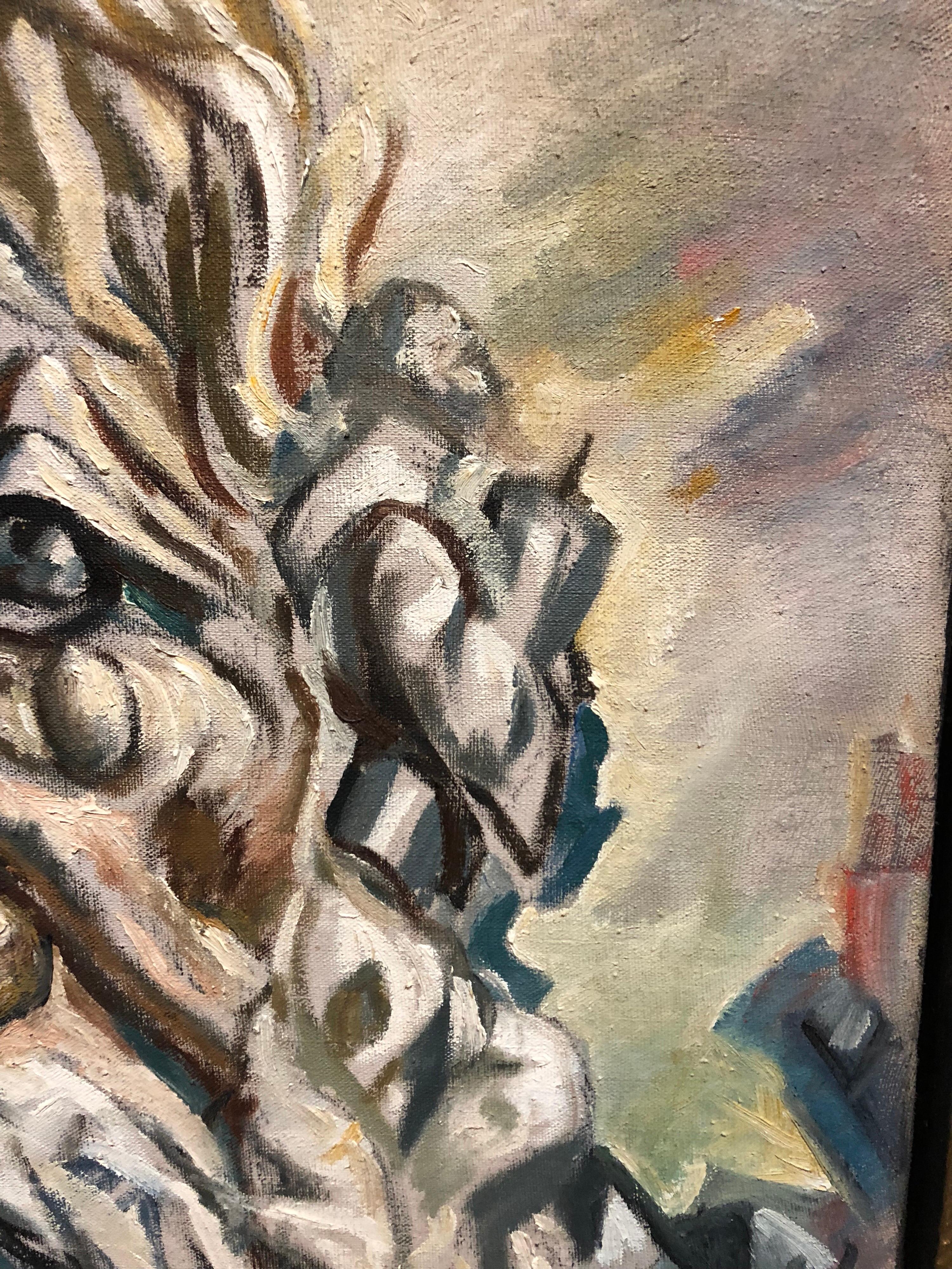 Holocaust-Gedenkstätte Ölgemälde Judaica Kaninchen, Zusammengesetzte Figuren, Künstlerrahmen (Braun), Figurative Painting, von Maurice Newman