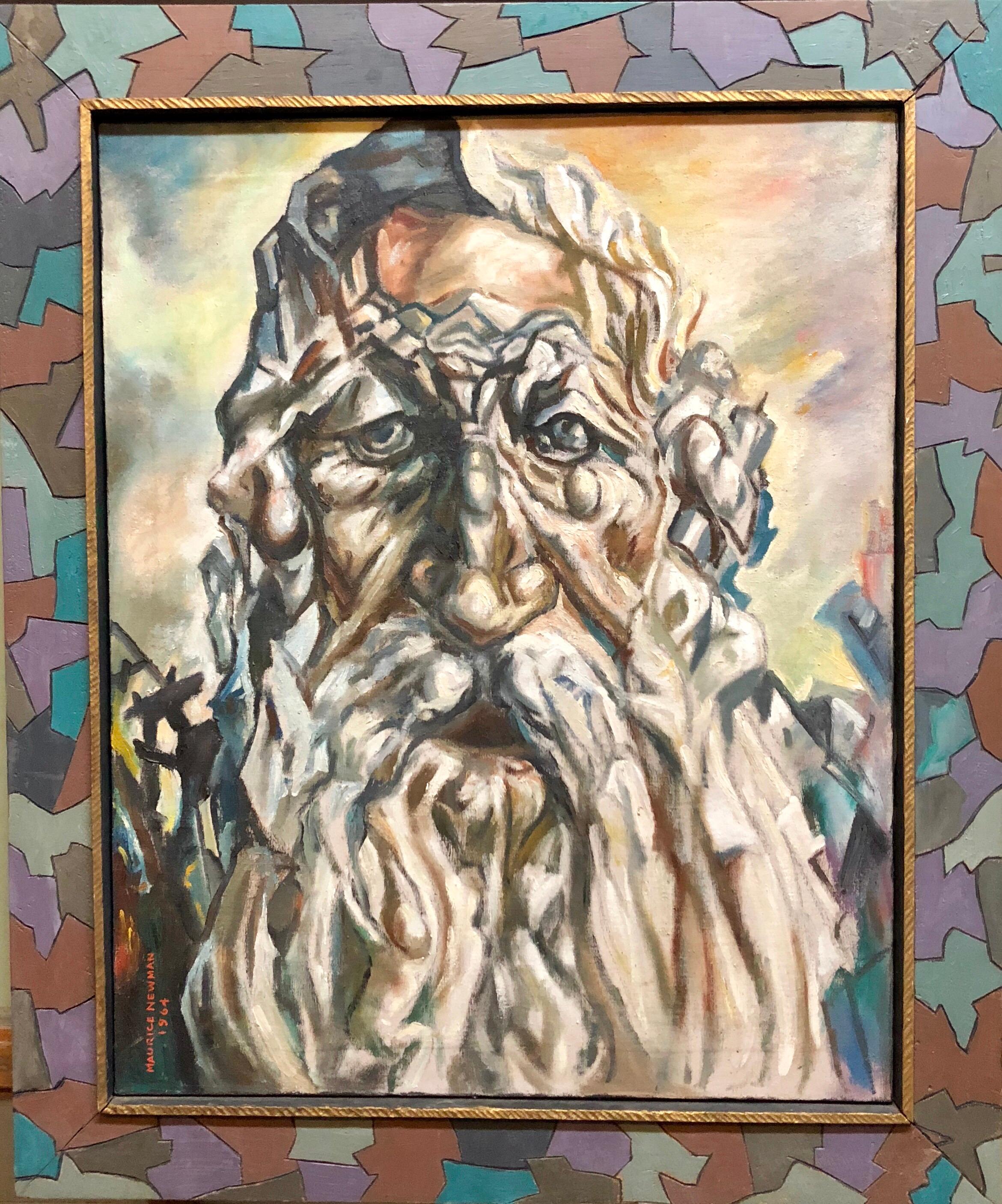 Maurice Newman Portrait Painting - Holocaust Memorial Oil Painting Judaica Rabbi Composed of Figures Artists Frame