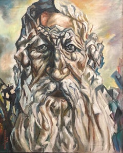 Mémorial de l'Holocauste Peinture à l'huile Judaïque Rabbin composé de figures Artiste WPA
