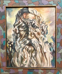 Mémorial de l'Holocauste Peinture à l'huile Judaïque Rabbin composé de figures Artiste WPA