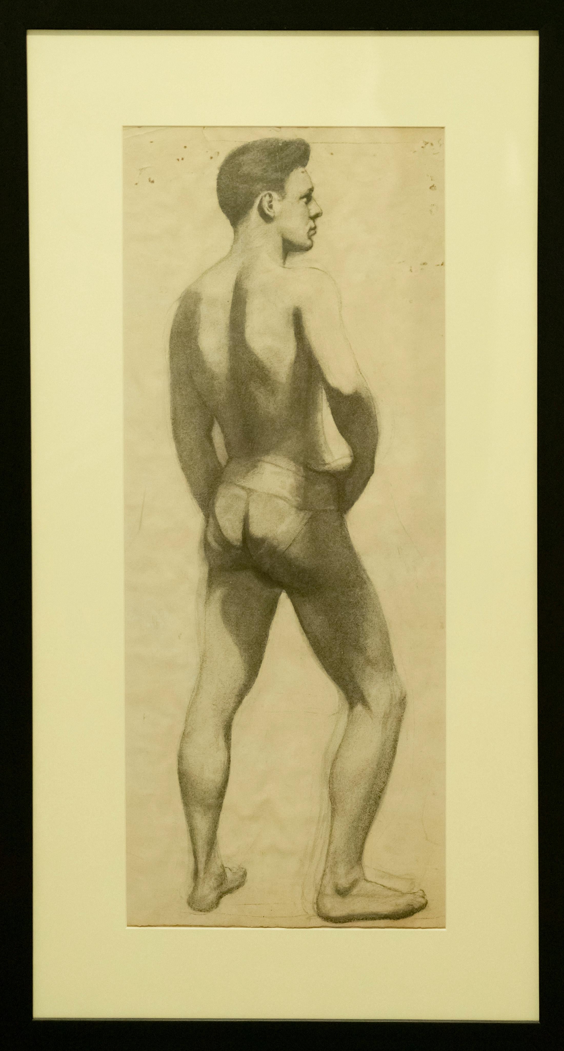 Six Framed (32 x 17 in) Charcoal Figure Drawings For Sale 7