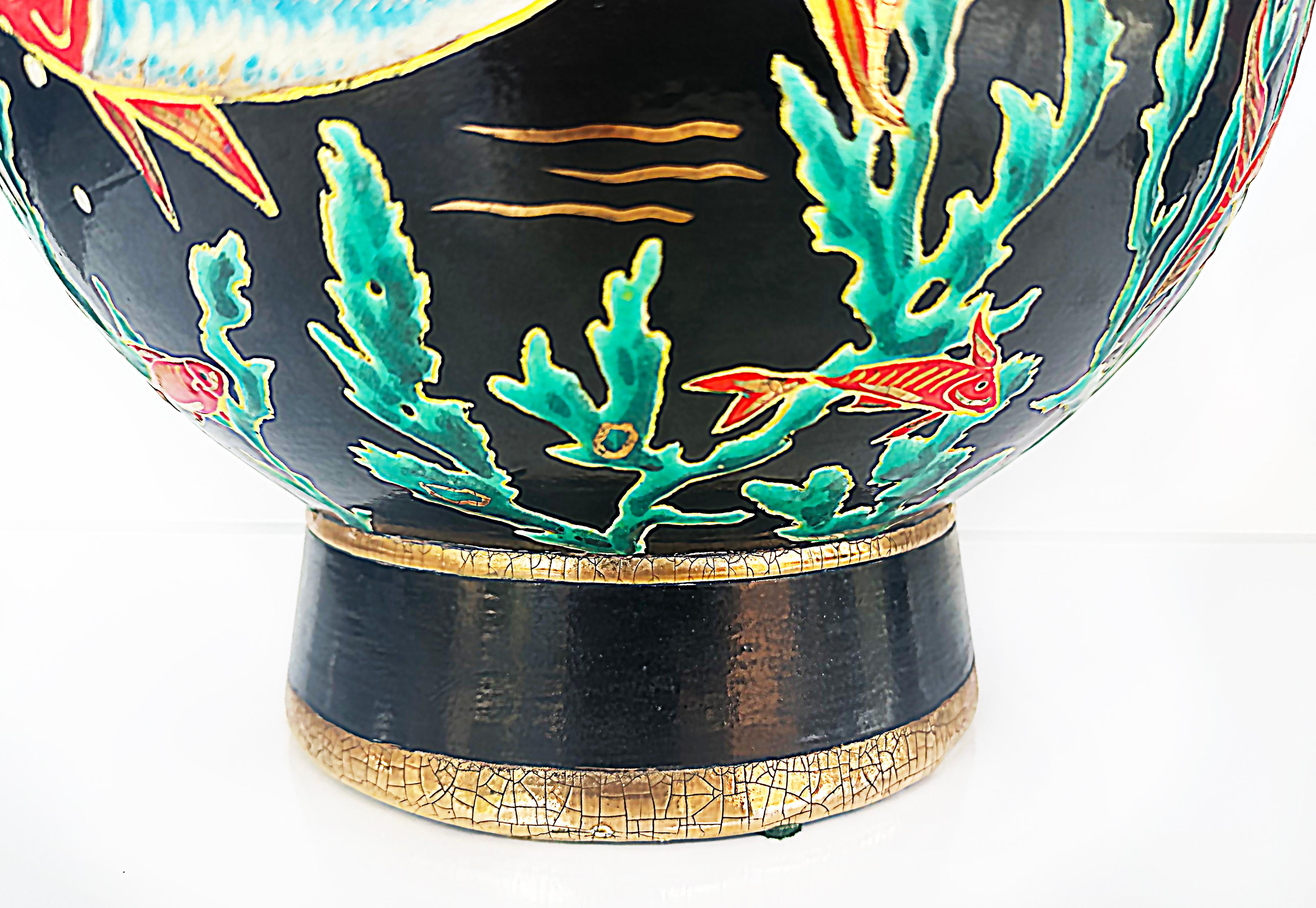 Maurice P. Chevallier Longwy French Ceramic Neptune Vases, 1950s 4