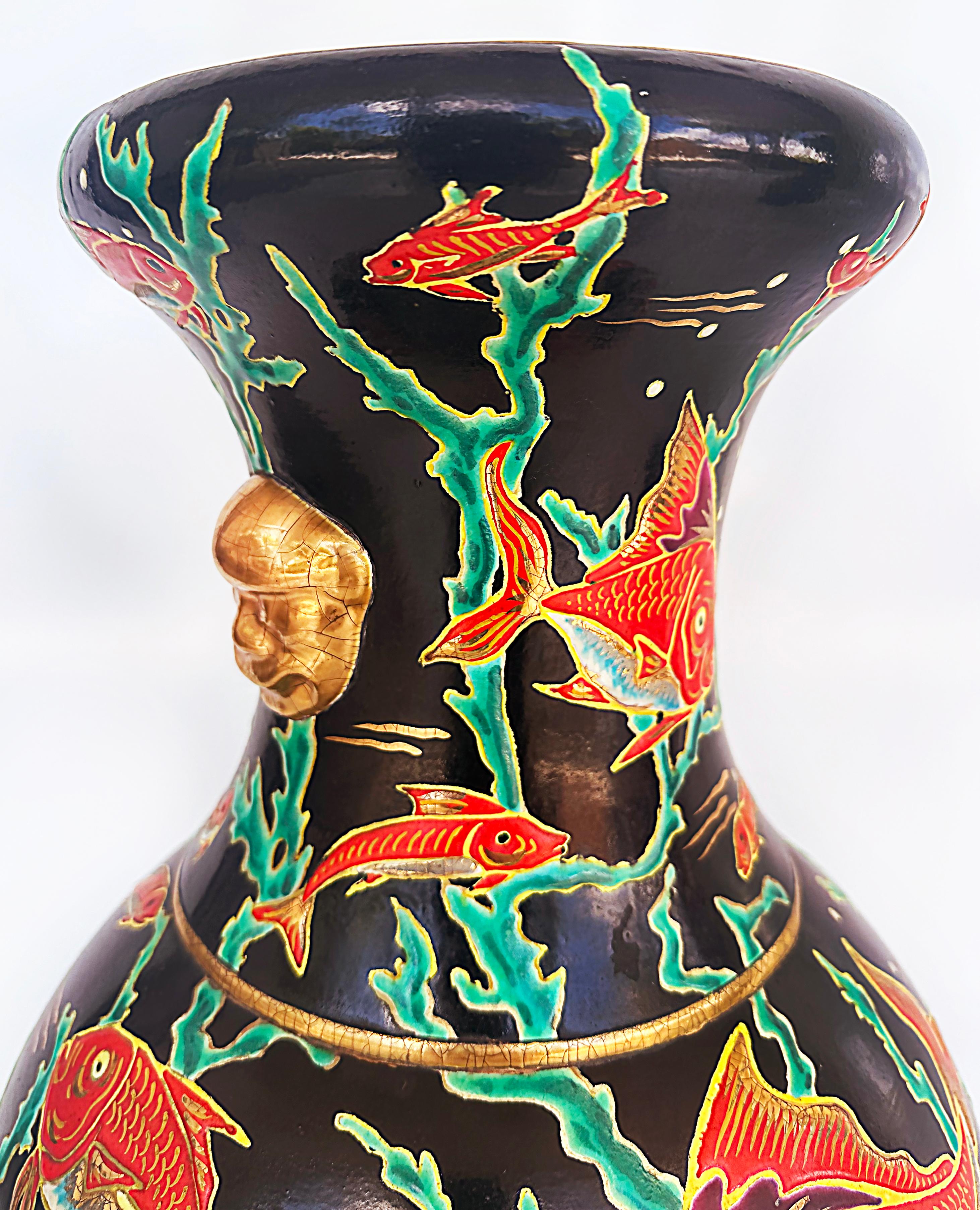 Maurice P. Chevallier Longwy French Ceramic Neptune Vases, 1950s 1