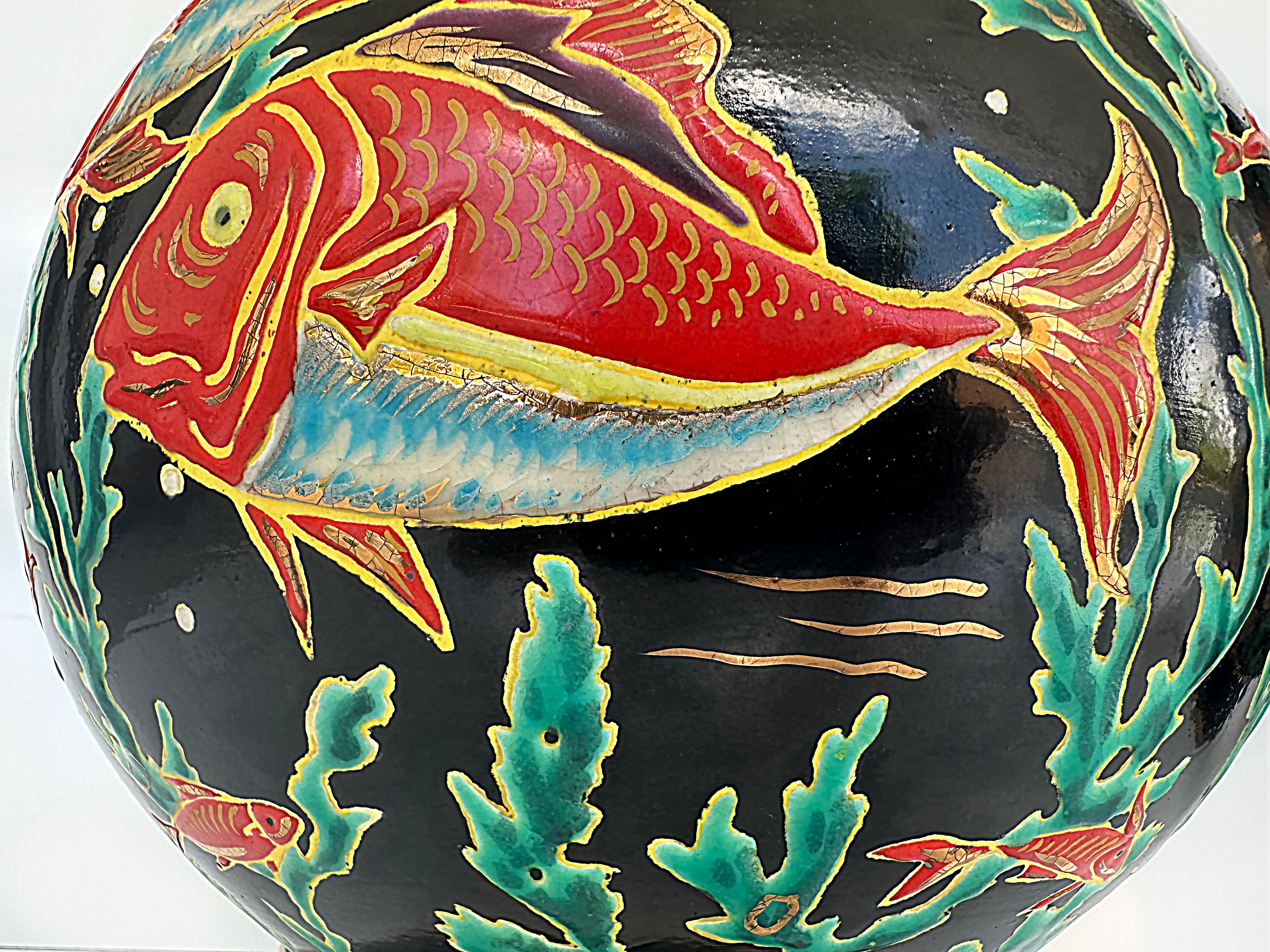 Maurice P. Chevallier Longwy French Ceramic Neptune Vases, 1950s 2