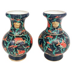 Maurice P. Chevallier Longwy French Ceramic Neptune Vases, 1950s