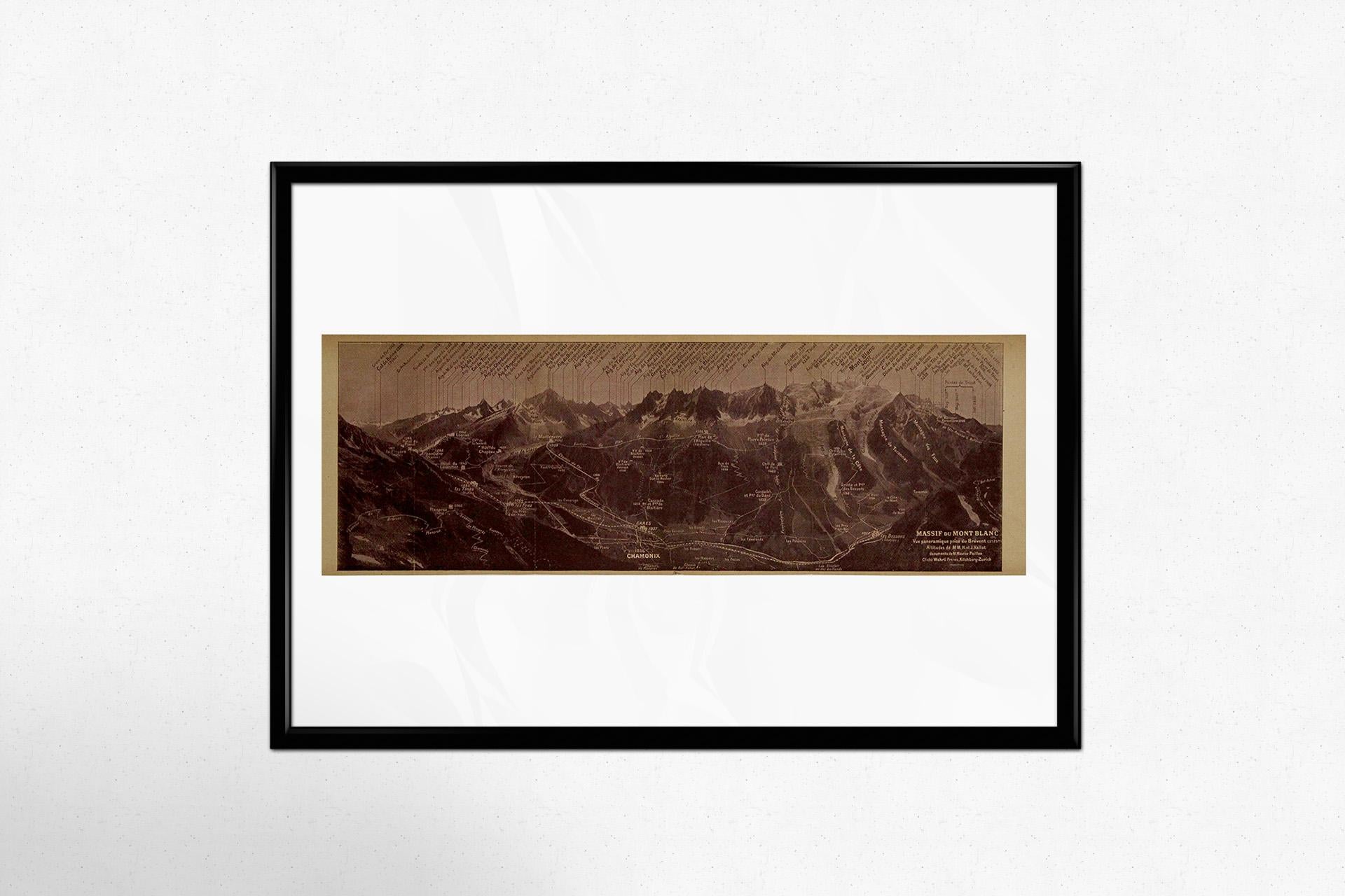 Circa 1910 illustrated document by Paillon - Panoramic view of the Mont Blanc For Sale 2