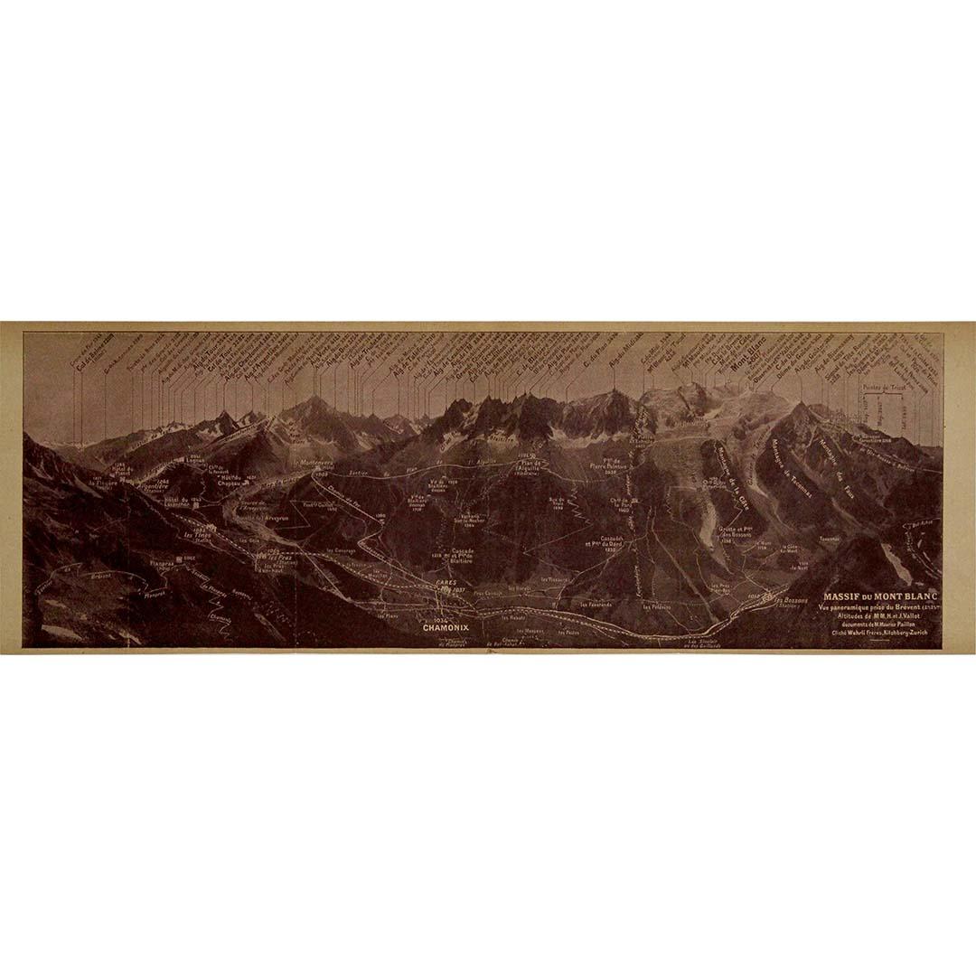 Circa 1910 illustrated document by Paillon - Panoramic view of the Mont Blanc - Print by Maurice Paillon