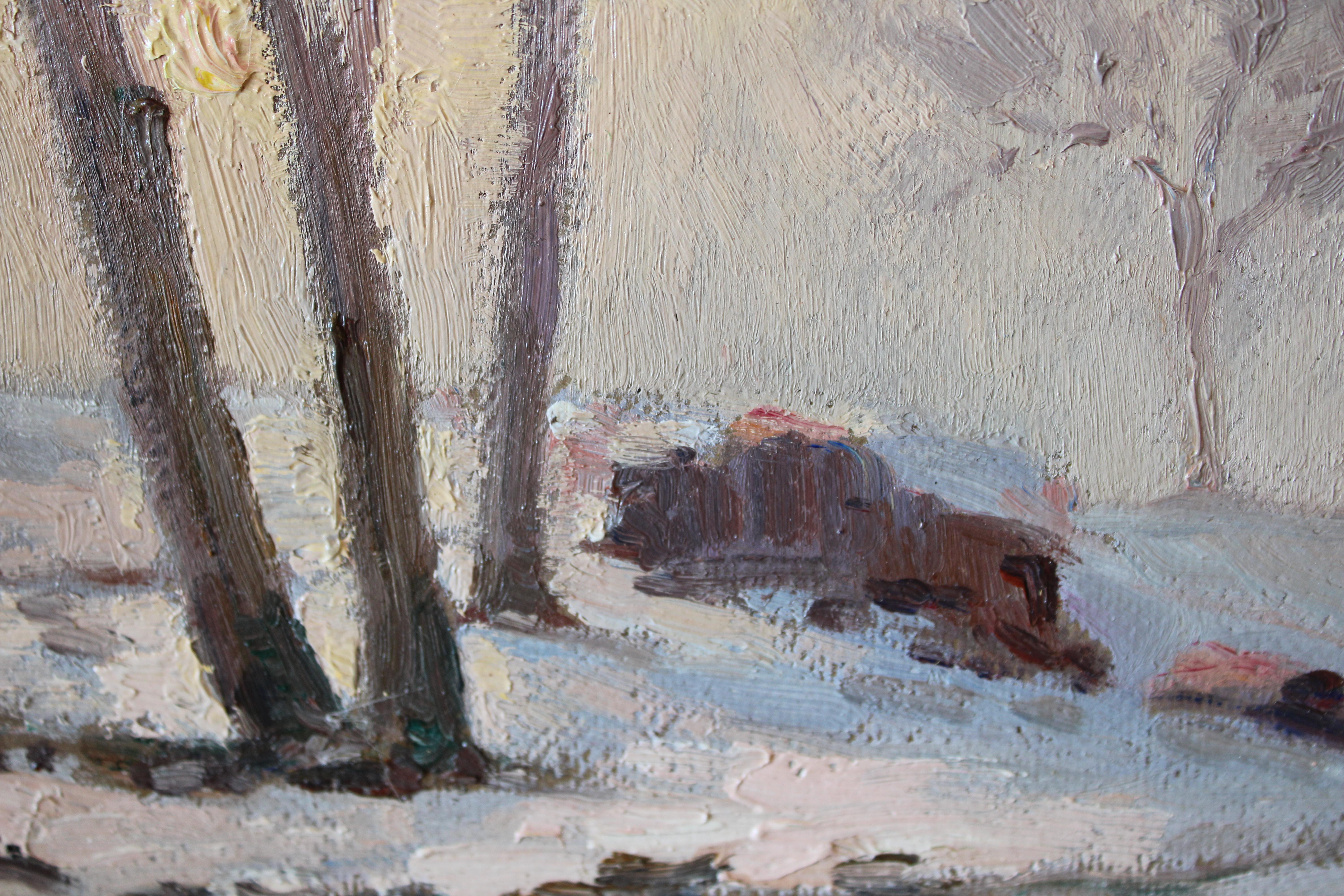 Vintage Post-Impressionist Französisch Landschaft Ölgemälde von einer Schneeszene (Post-Impressionismus), Painting, von Maurice Paris