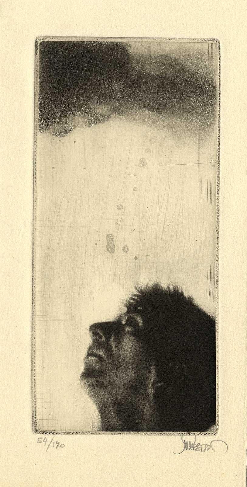 Looking Up (letztes Profil von  Ein Mann, der in den Himmel blickt) (Beige), Landscape Print, von Maurice Pasternak
