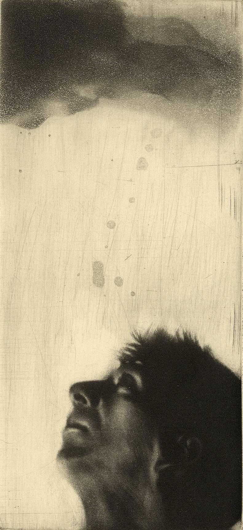 Maurice Pasternak Landscape Print - Looking Up (left profile of  a man looking toward the heavens)