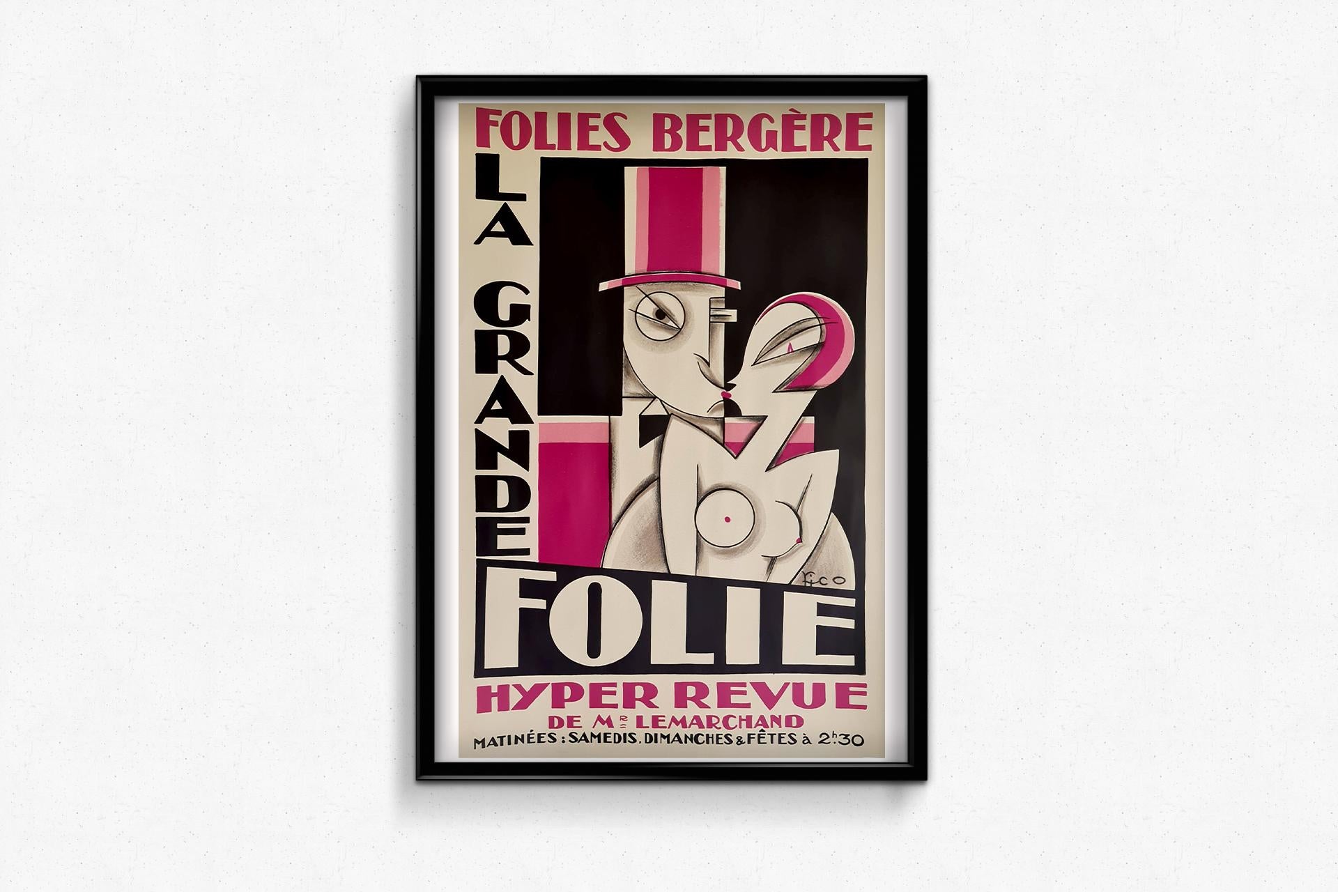 Assistant to the famous decorator Jacques-Emile Ruhlmann in the 1920s, Maurice Picaud created this exceptional poster in 1927. Among his typical Art Deco creations, he also made the façade of the Folies Bergère which represents the Russian dancer,