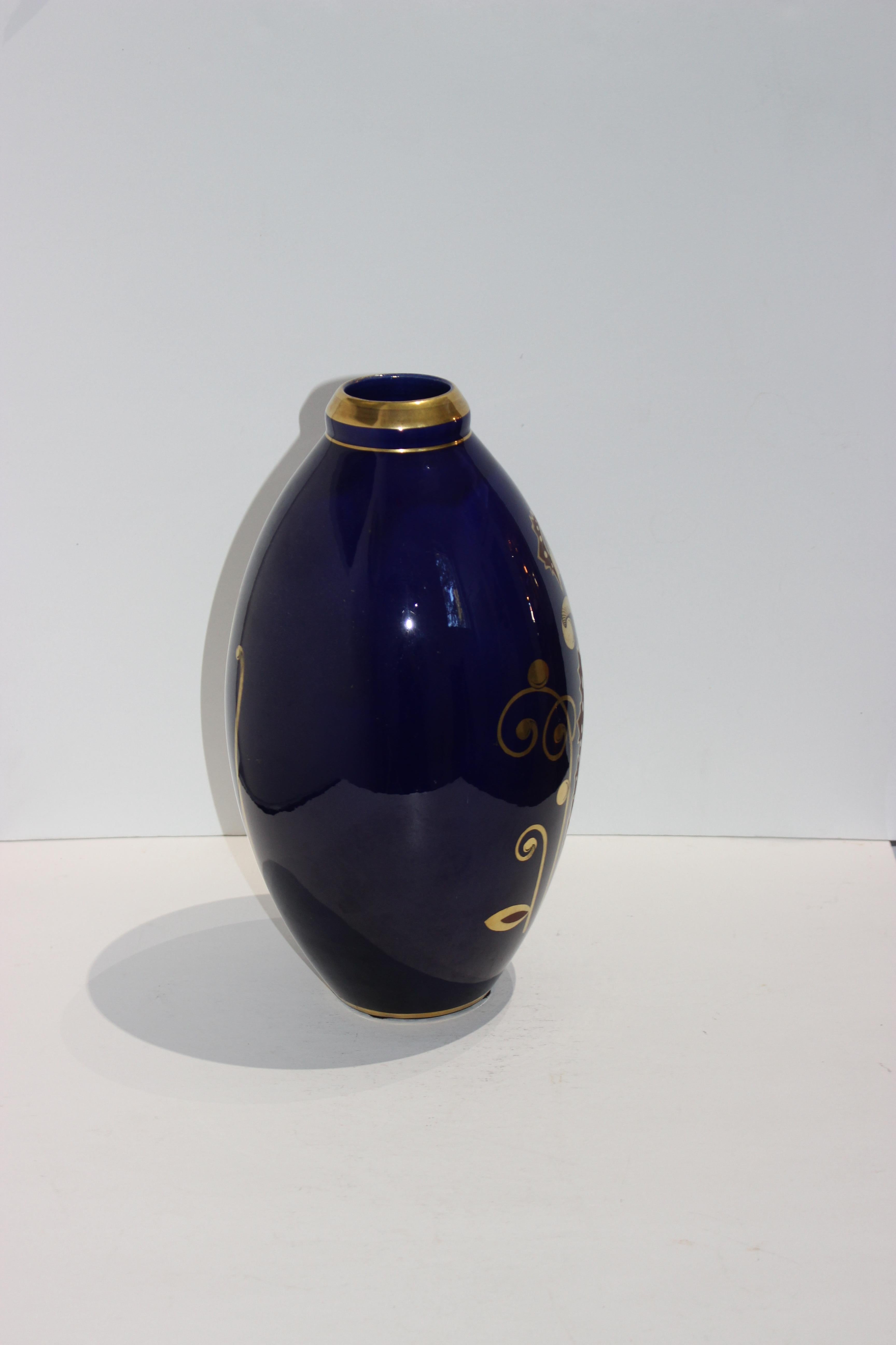Hand-Painted Maurice Pinon French Art Deco Vase For Sale