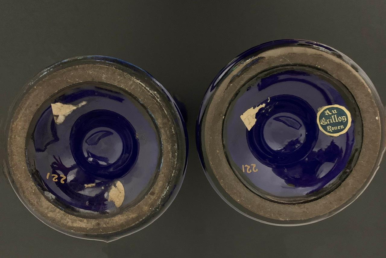 Maurice Pinon Heuze - Pair of Blue and Gold Porcelain Vases Art Deco Circa 1920 For Sale 1