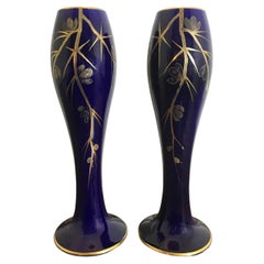 Maurice Pinon Heuze Blue and Gold Porcelain Vase Art Deco Circa 1920