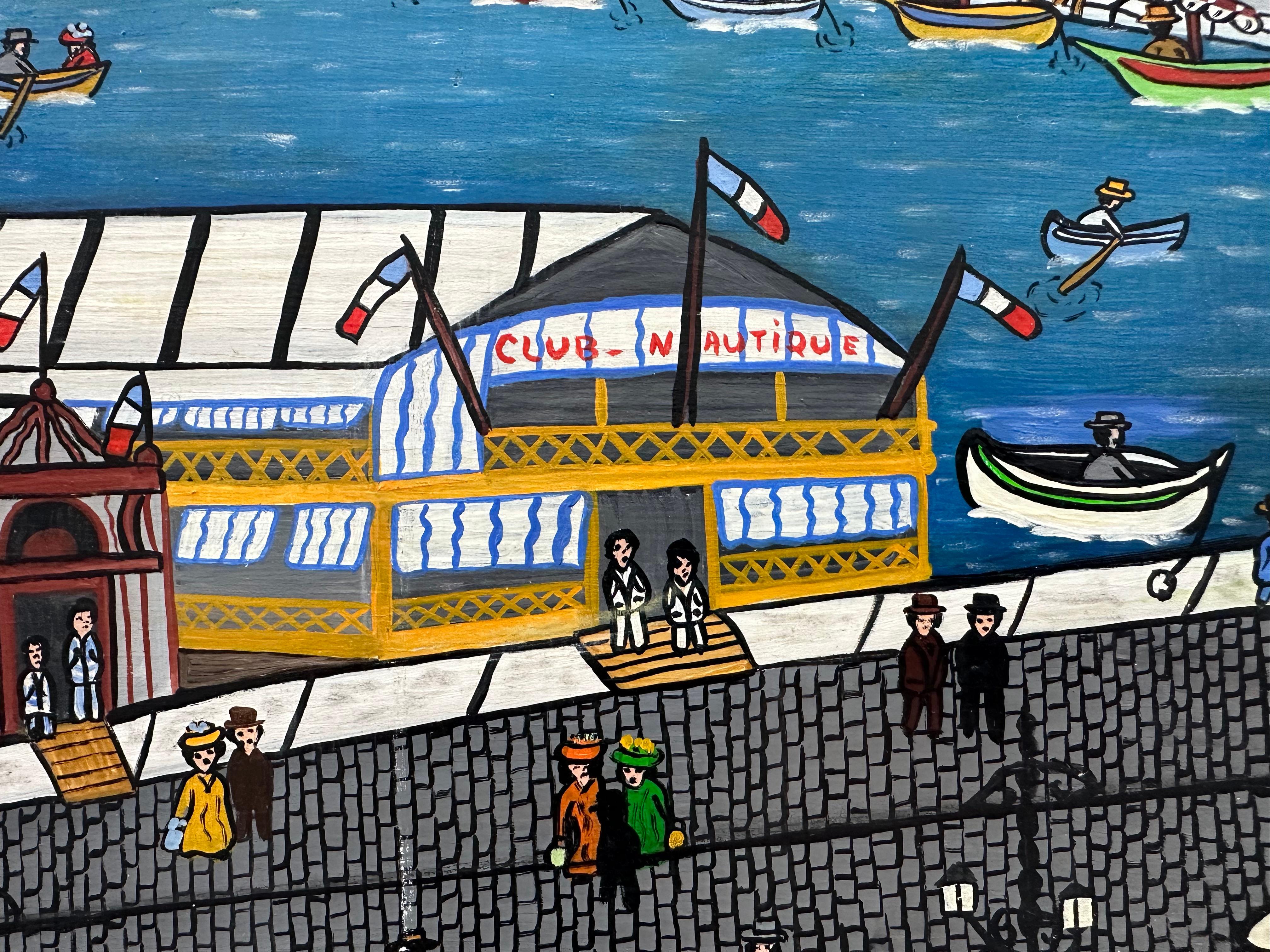 Corniche Harbor Marseille - Folk Art Painting by Maurice Pozzetto