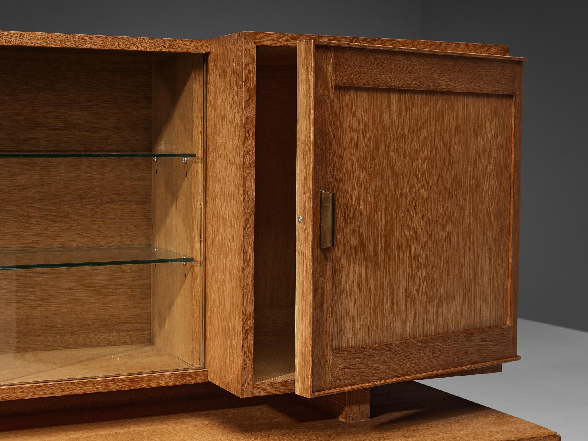 Mid-20th Century Maurice Pré Cabinet in Solid Oak and Brass For Sale