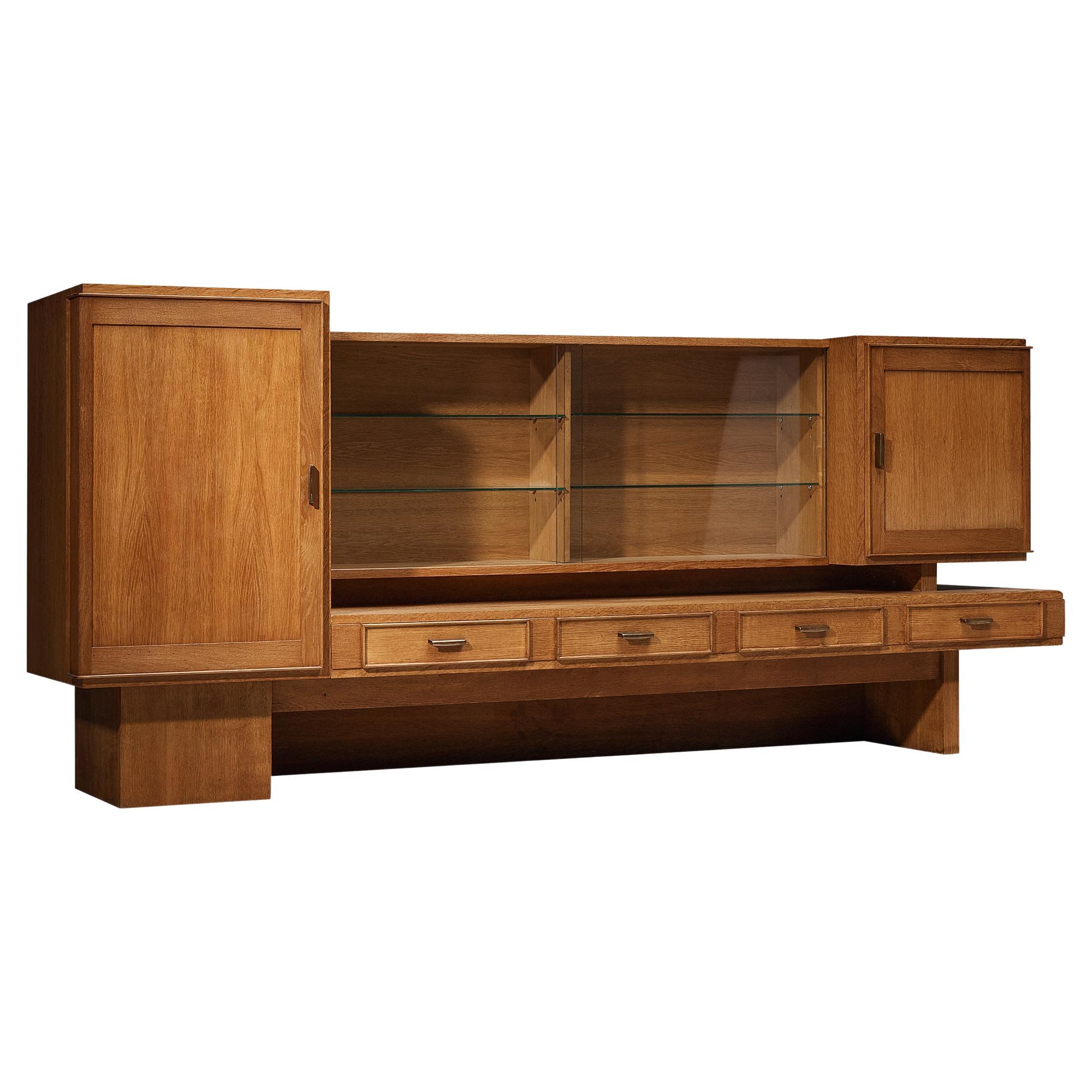 Maurice Pré Cabinet in Solid Oak and Brass For Sale