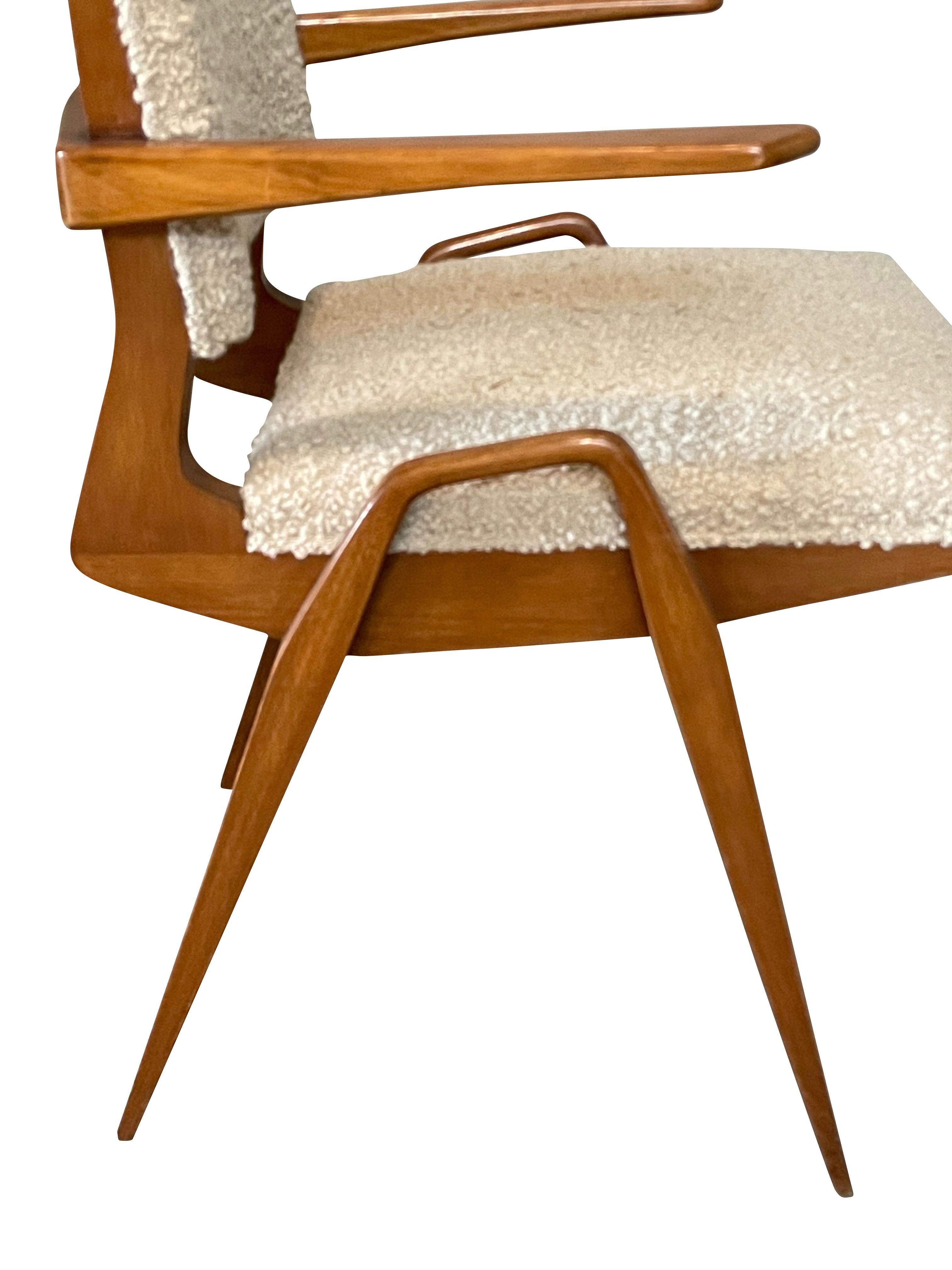 Maurice Pre Pair Beechwood And Upholstery Side Chairs, France, 1950s In Good Condition For Sale In New York, NY