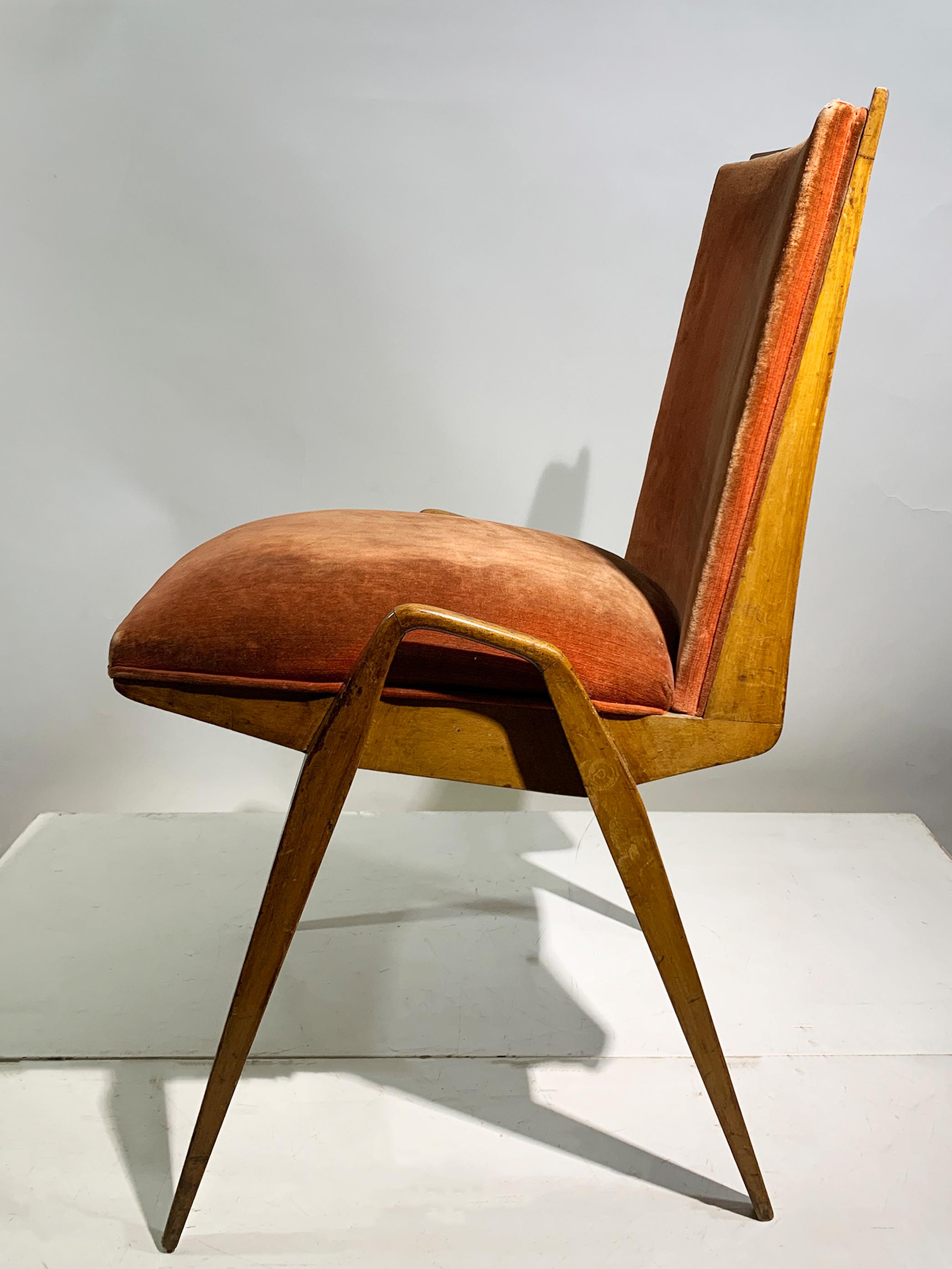 Maurice Pré Set of 4 Mid-Century Modern Dining Chairs - COM, France, 1950s 6