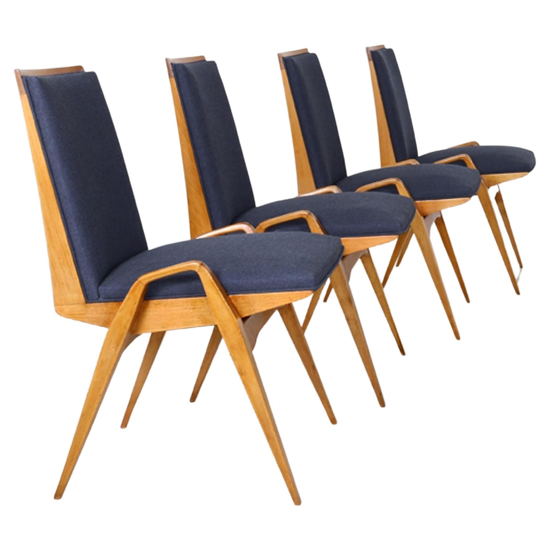 Maurice Prè. Set of Eight Chairs in Light Wood For Sale