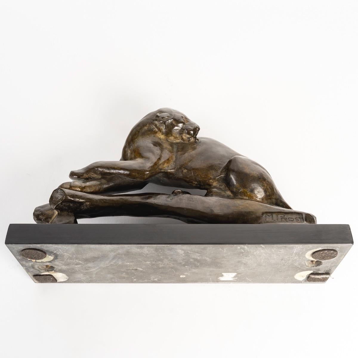 Maurice Prost (1894 - 1967)  Panthère au repos , Scultura in bronzo Art Deco in vendita 3