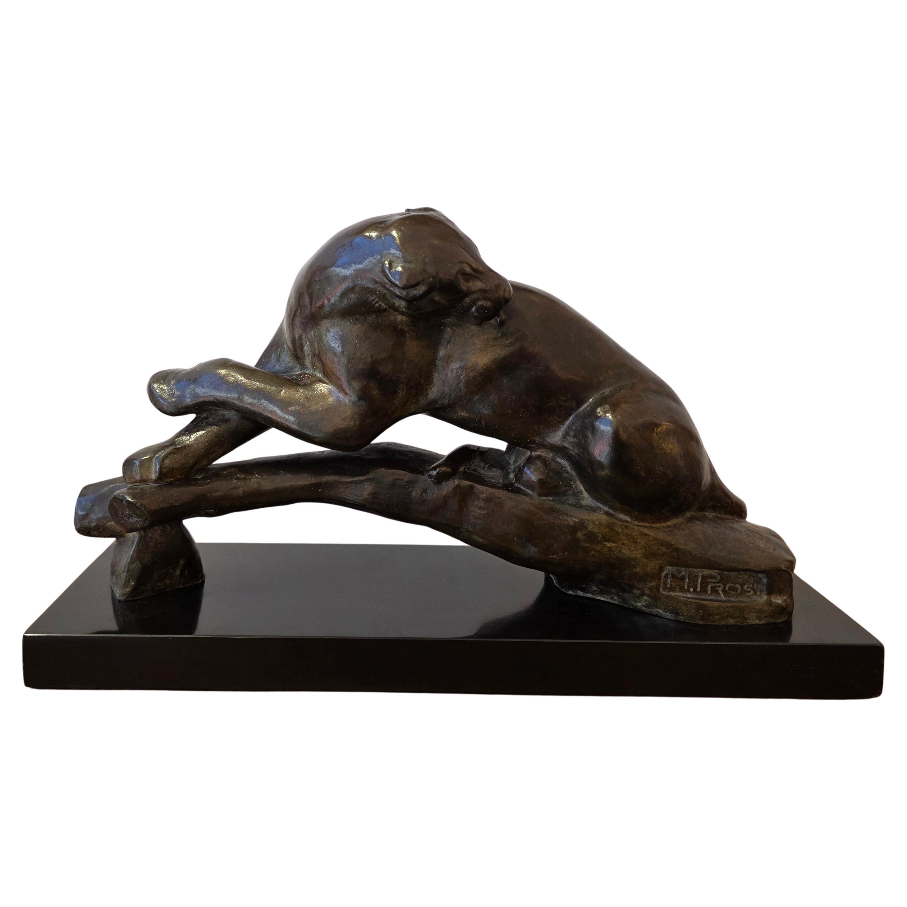 Art Déco Maurice Prost (1894 - 1967)  Panthère au repos , Scultura in bronzo Art Deco in vendita