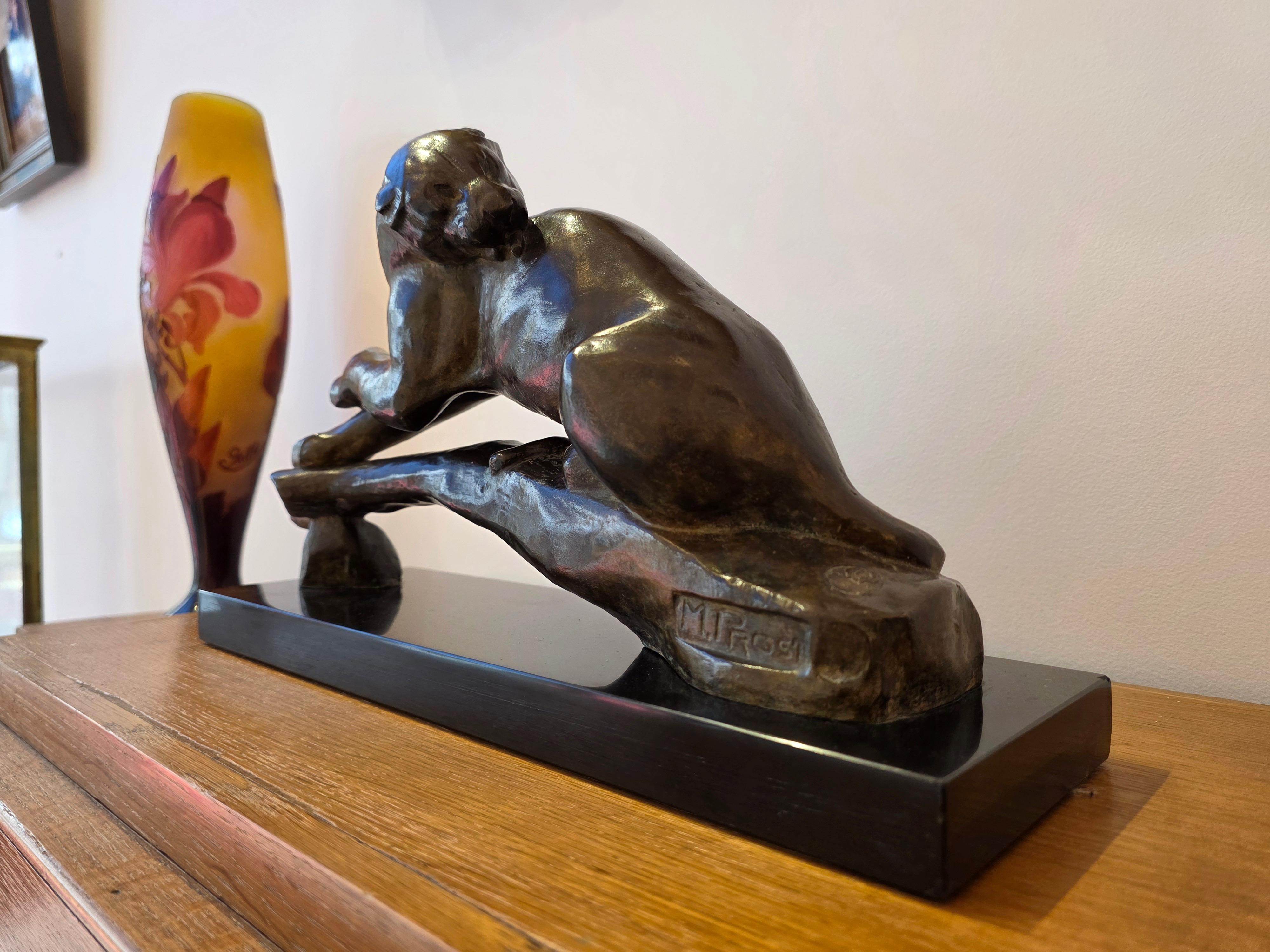 Francese Maurice Prost (1894 - 1967)  Panthère au repos , Scultura in bronzo Art Deco in vendita