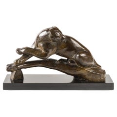Maurice PROST (1894 - 1967)  Panthère au repos , Escultura de bronce Art Déco