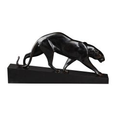 Maurice Prost : "Walking panthera", Balck patinated bronze sculpture C. 1935