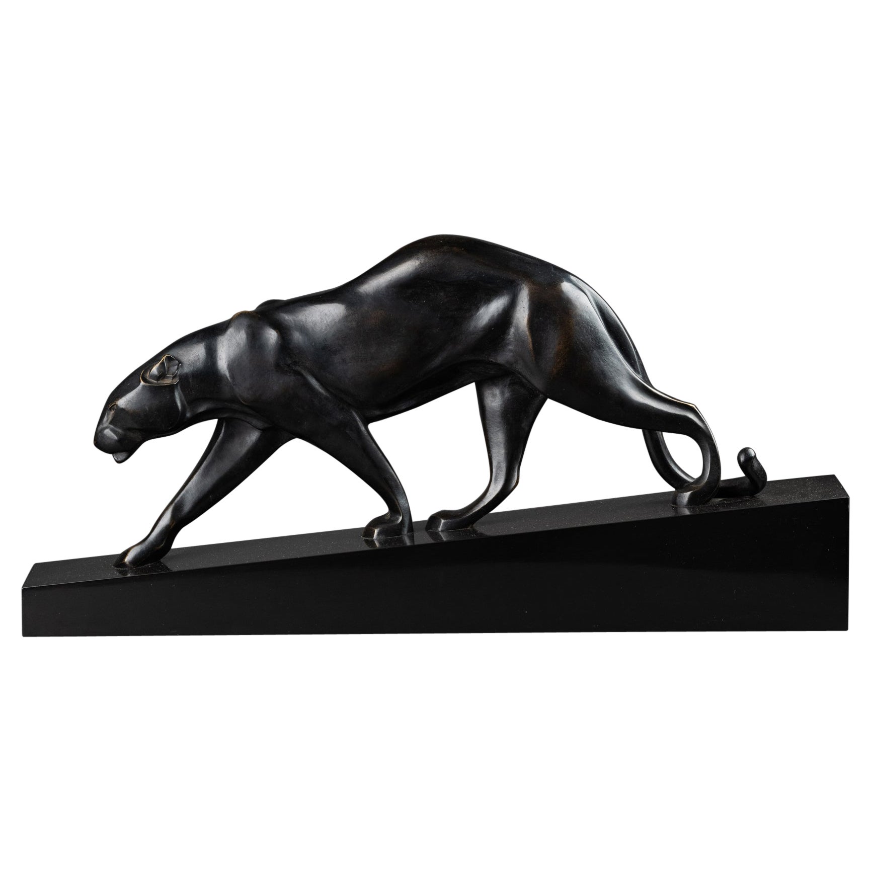Maurice Prost : Panthera che cammina, scultura in bronzo patinato nero C.C. in vendita