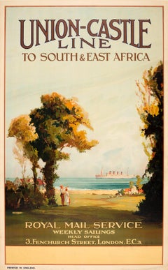 Original Vintage Union Castle Line Poster South & East Africa Royal Mail Service