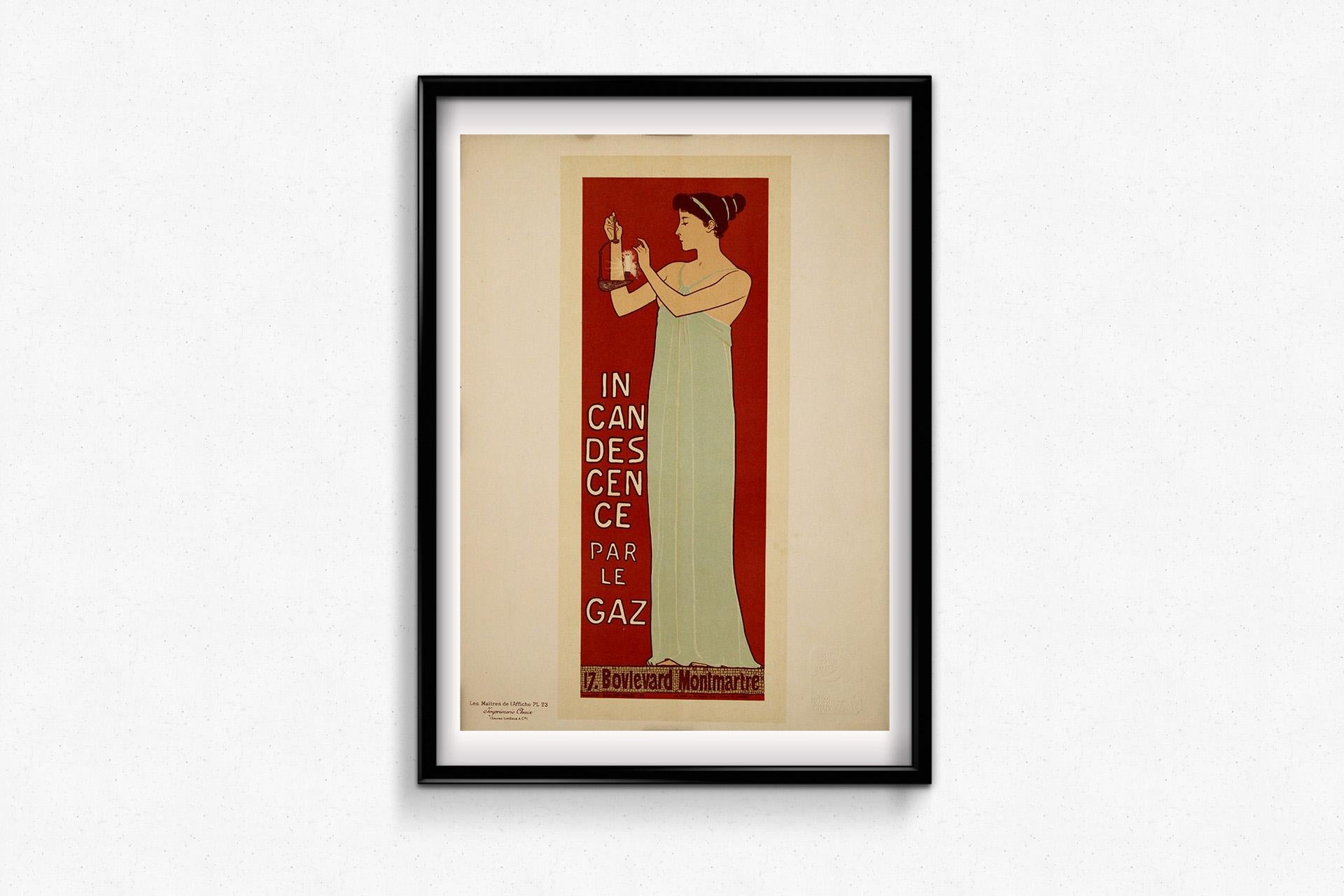 This original lithograph, published in 1896 as Plate 23 in the Les Maîtres de l’Affiche series, was created by French artist Maurice Réalier-Dumas (1860-1928). Known for his elegant Art Nouveau posters and decorative compositions, Réalier-Dumas