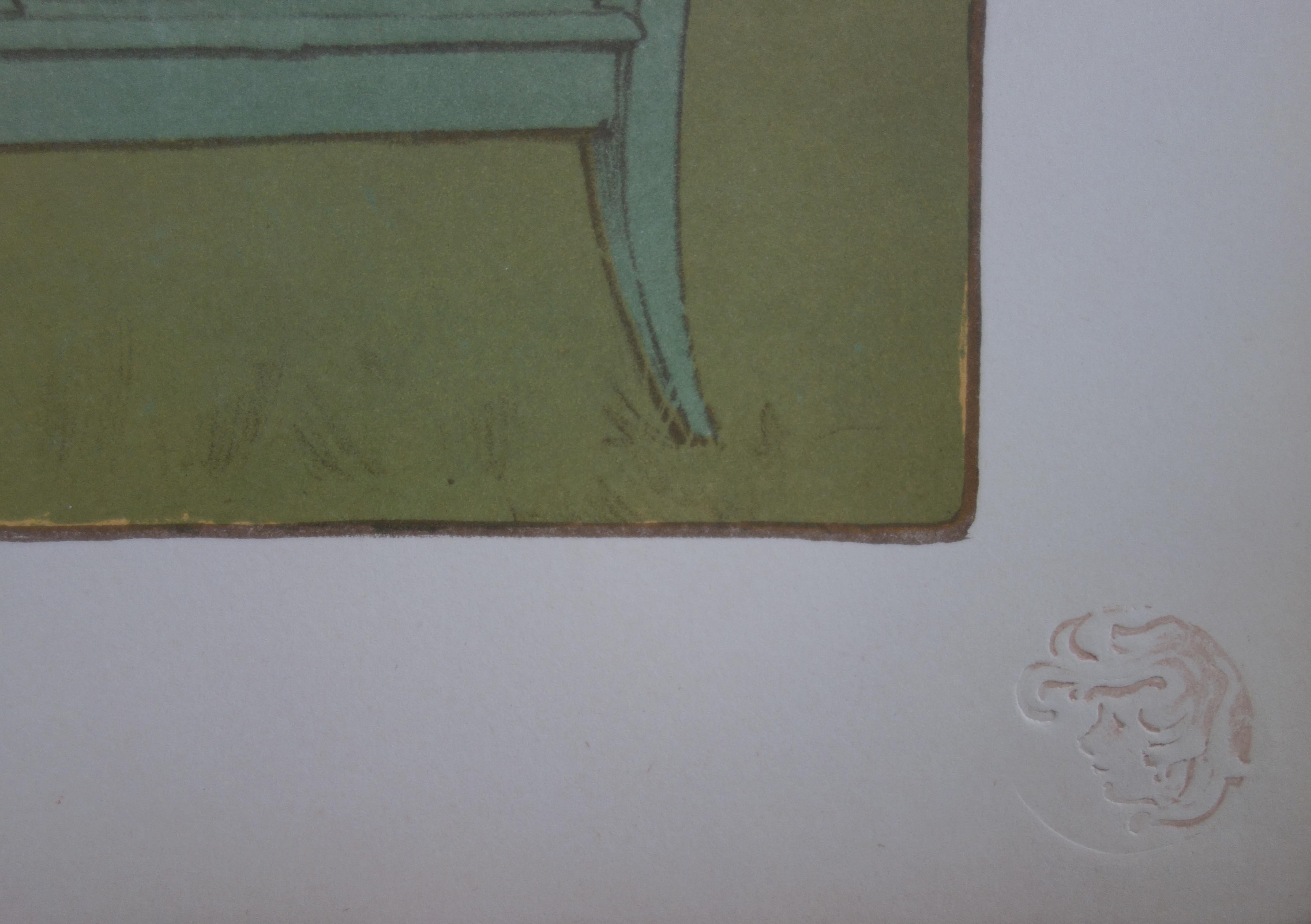 Art Nouveau Woman in a Garden - Original lithograph, 1897 - Print by Maurice Réalier-Dumas