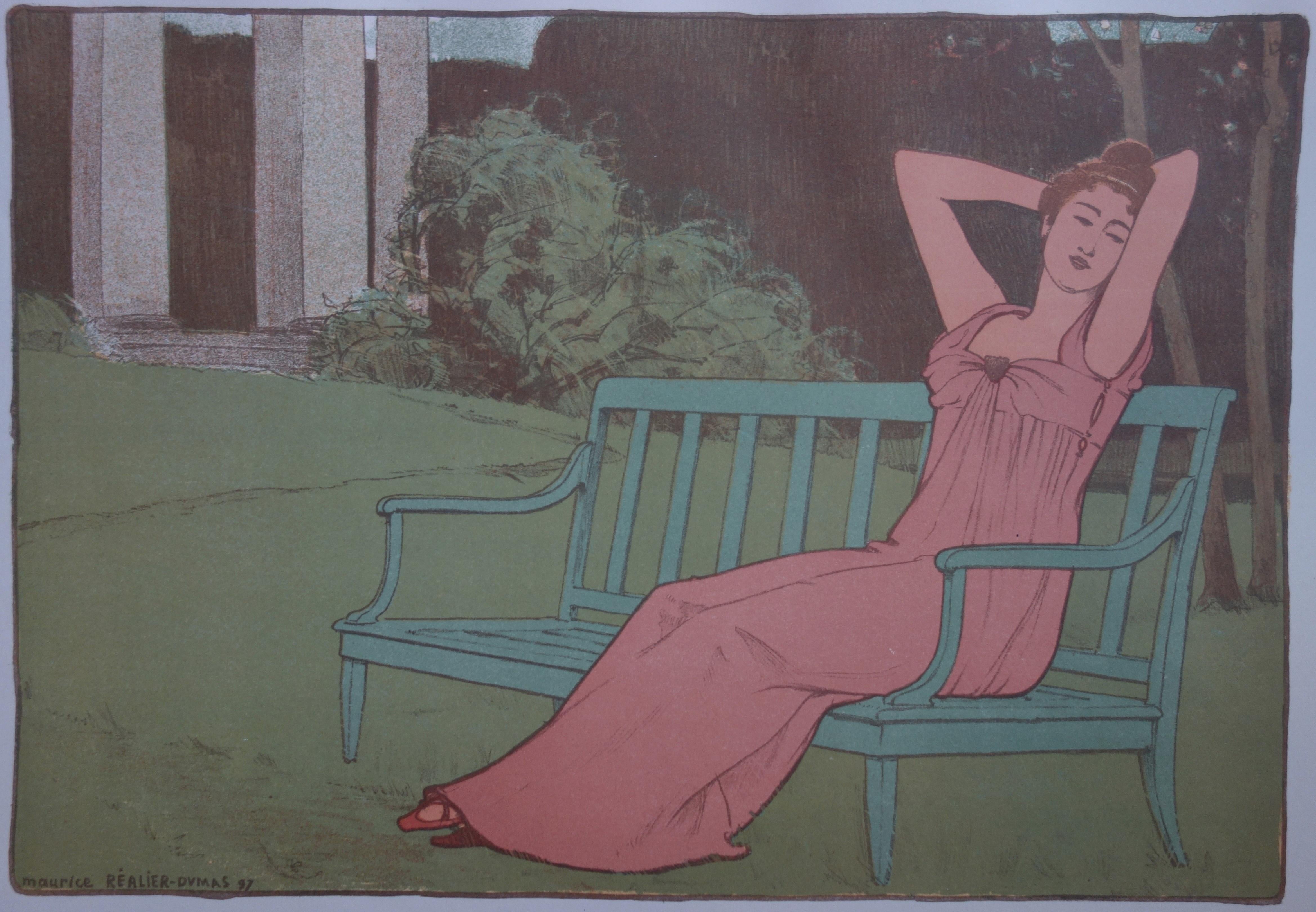 Maurice REALIER DUMAS (1860-1928)
Art Nouveau Woman in a Garden (Corinne), 1897

Original lithograph (Imprimerie Champenois)
Signed in the plate
On vellum, 40 x 31 cm

INFORMATION: Lithograph created for the portfolio 