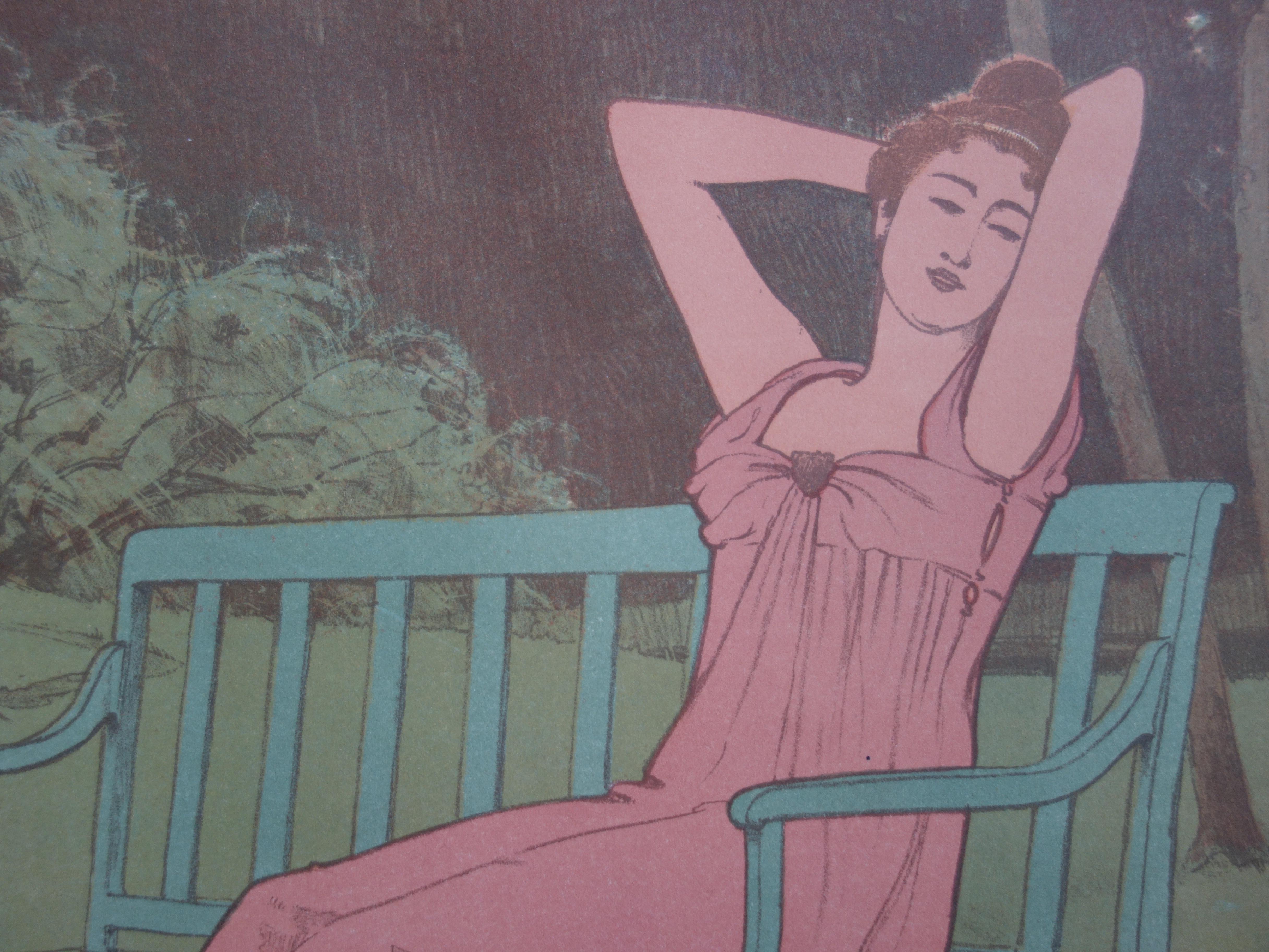 Art Nouveau Woman in a Garden - Original lithograph, 1897 For Sale 1