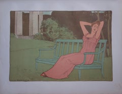Art Nouveau Mujer en un jardín - Litografía original, 1897