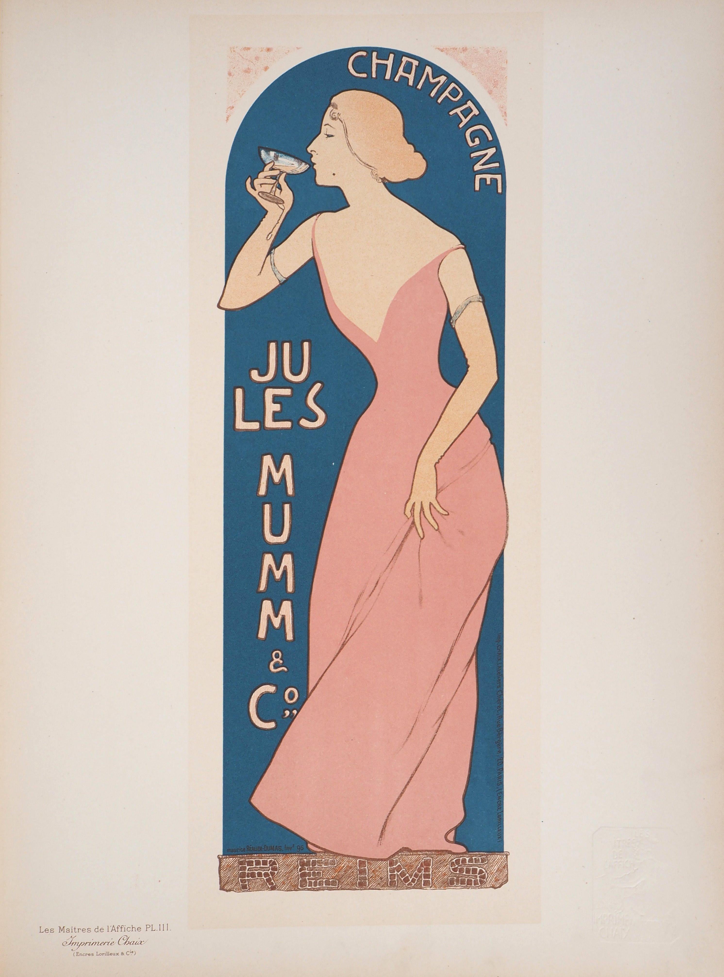 Champagne Jules Mumm - Original lithograph (Les Maîtres de l'Affiche), 1897 - Print by Maurice Réalier-Dumas