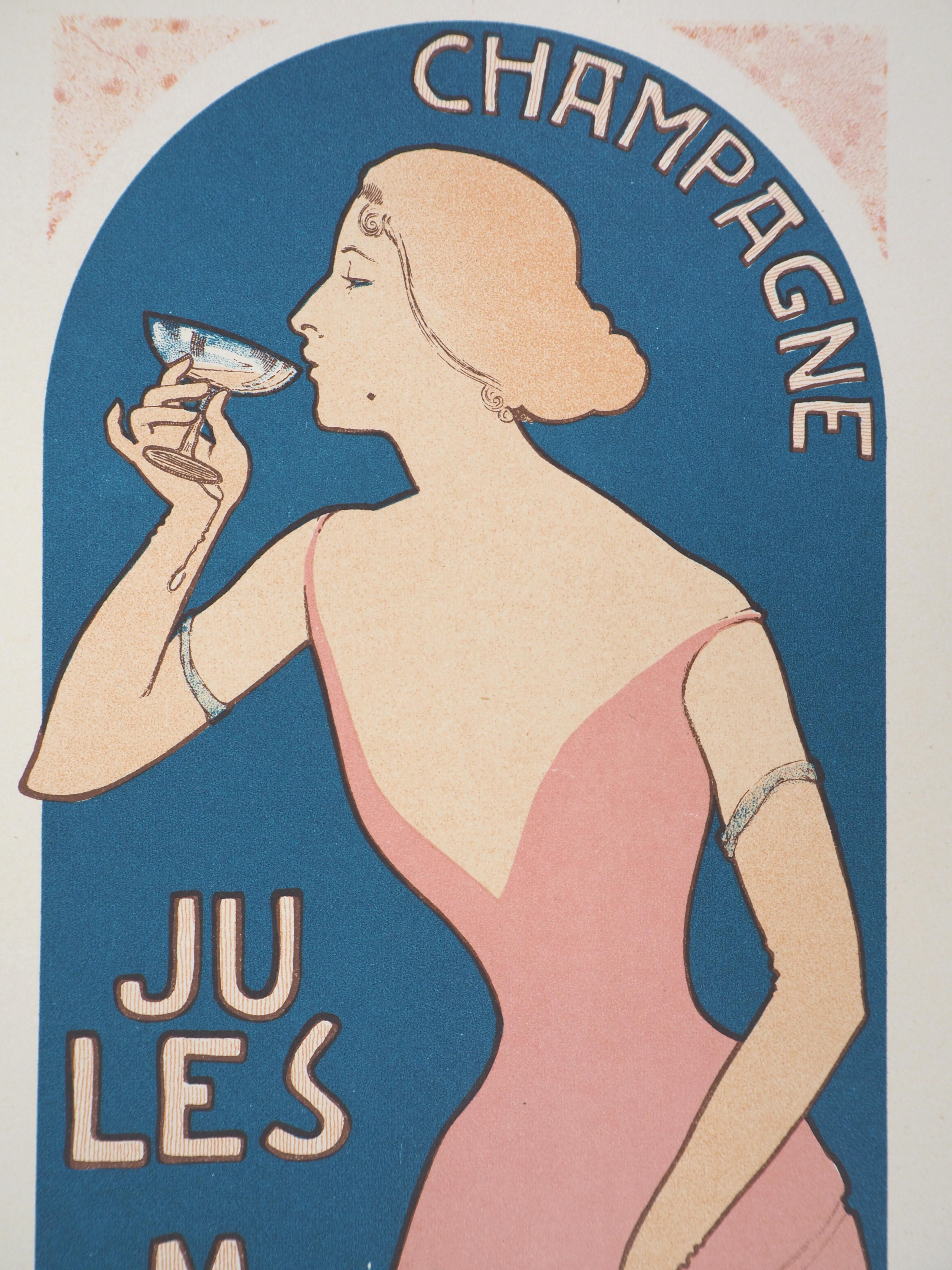 Champagne Jules Mumm - Litografia originale (Les Maîtres de l'Affiche), 1897 - Figurative Print Beige di Maurice Réalier-Dumas