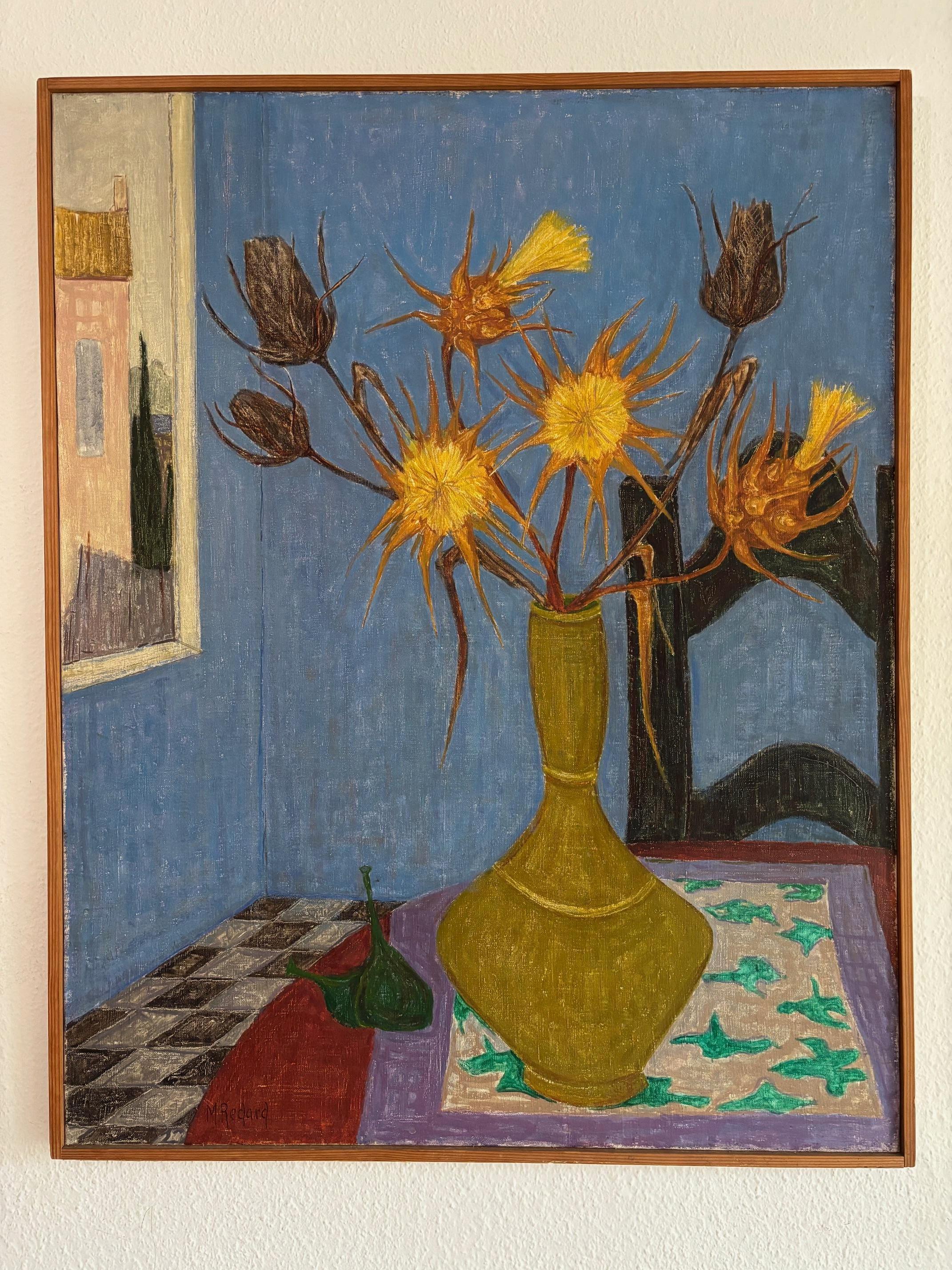 Yellow Thistles by Maurice Redard - Oil on Canvas - 79x54 cm For Sale 1