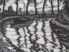 Peaceful Cruise on the Canal – Original-Wollschnitt, handsigniert und nummeriert