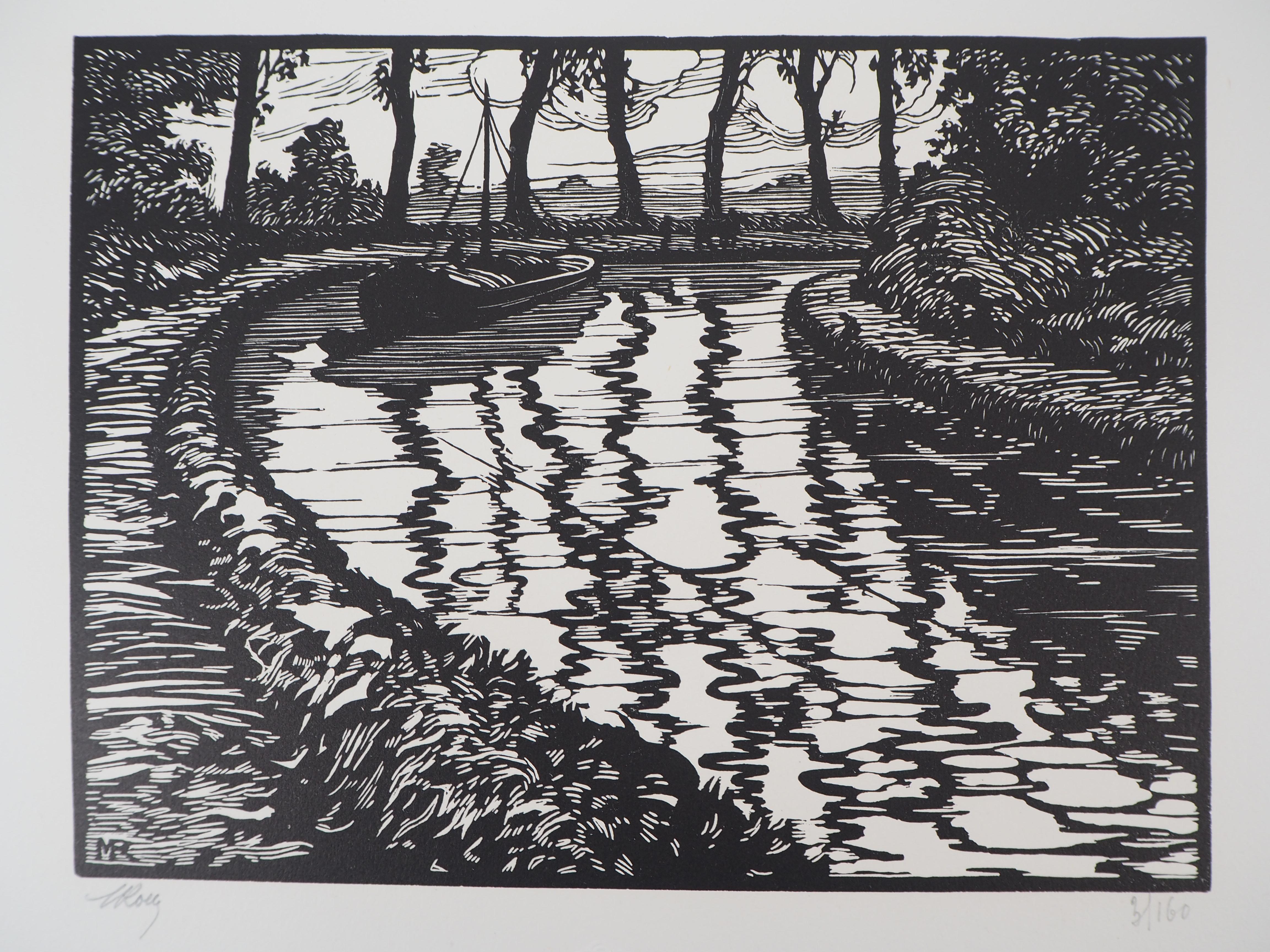 Peaceful Cruise on the Canal - Original wooodcut, Handsigned & Numbered