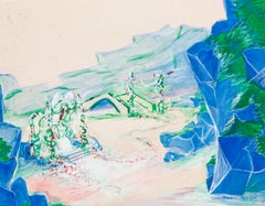 Landscape - Tempera and Watercolor on Paper by Maurice Rouzée - 1950s